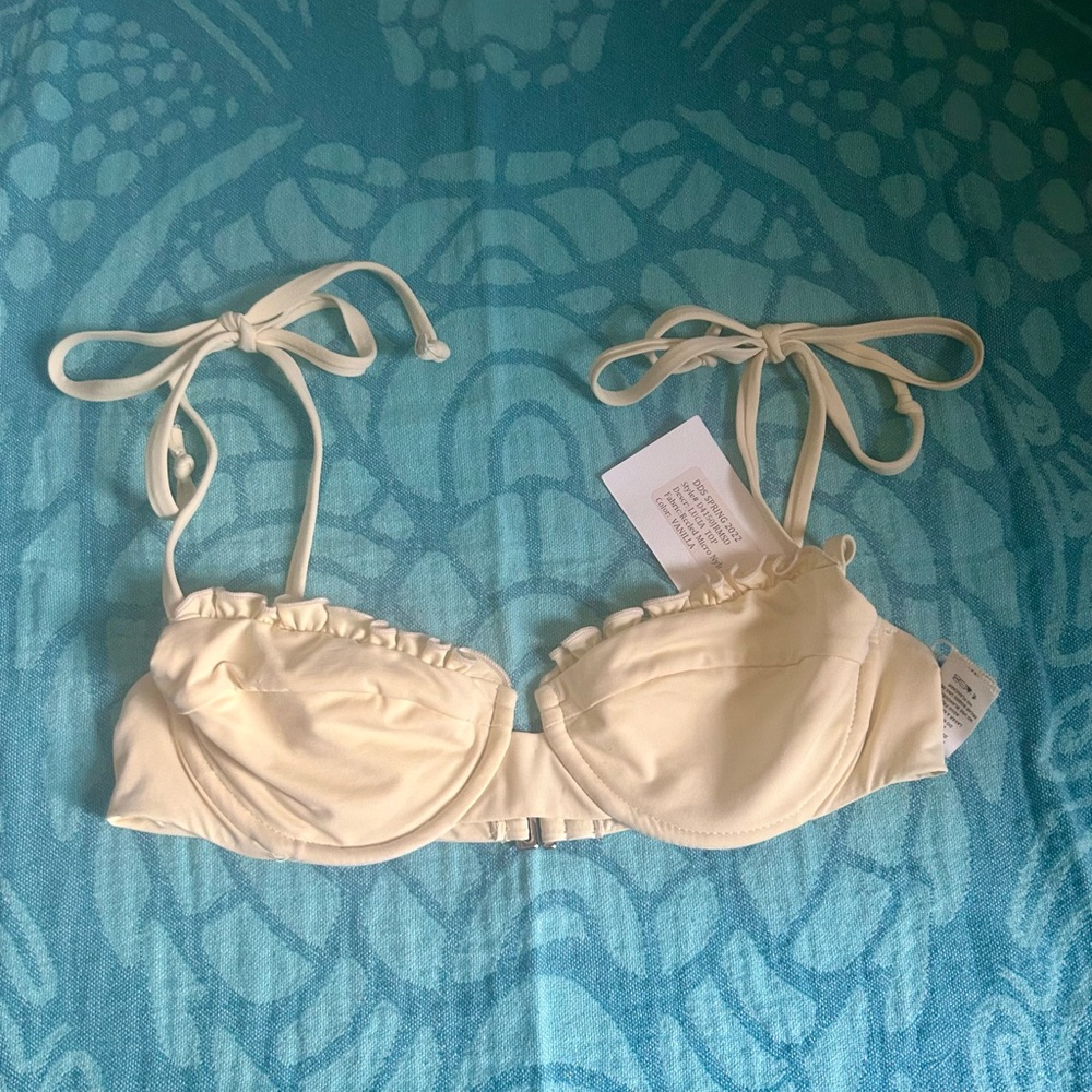 New Dippin' Daisy's Butter Yellow Balconette Bikini Top with Ruffle Trim Detail